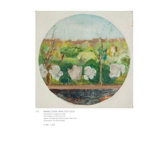 114	 BARRIE COOKE HRHA (1931-2014)
Shooting at St. Stephen’s Green
Oil on board, 23 x23cm (9 x 9’’)
Signed, inscribed with title and date 1966 verso
Provenance: The artist’s family
€ 800 - 1,200
 