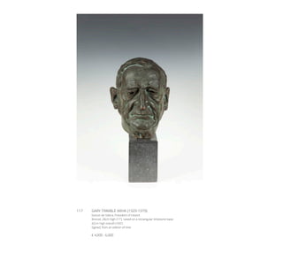 117	 GARY TRIMBLE ARHA (1929-1979)
Eamon de Valera, President of Ireland
Bronze, 28cm high (11’’), raised on a rectangular limestone base,
42cm high overall (16½’’)
Signed, from an edition of nine
€ 4,000 - 6,000
 