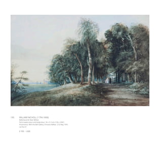 145	 WILLIAM NICHOLL (1794-1840)
Ballymacarret Near Belfast
Pencil watercolour and bodycolour, 34 x 51.5cm (13½ x 20¼’’)
Provenance: With the Bell Gallery; Christie’s Belfast. 21st May 1997,
Lot No.57.
€ 700 - 1,000
 