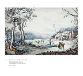 146	 JOHN HENRY CAMPBELL (1757-1829)
A Winter Landscape with Figures
Watercolour, 31 x 47cm (11¾ x 18¼’’)
Provenance: With Gorry Gallery, Dublin 2011.
€ 1,500 - 2,500
 
