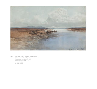 148	 WILLIAM PERCY FRENCH (1854-1920)
River Landscape, West of Ireland
Watercolour, 12.5 x 21cm (5 x 8¼’’)
Signed and dated (18)’88
€ 1,000 - 1,500
 