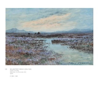149	 WILLIAM PERCY FRENCH (1854-1920)
Heather on the Bog
Watercolour, 16 x 24.5cm (6¼ x 9½’’)
Signed
€ 1,000 - 1,500
 