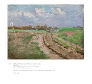 152	 ESTELLA FRANCES SOLOMONS HRHA (1882-1968)
Laru (1911)
Oil on canvas mounted on board, 26.5 x 36.5cm (10½ x 14 ¼”)
Inscribed with title and dated May 11 verso
Provenance: From the Artist’s Studio and thence from the estate of the late Geoffrey O’Connor, Kerry
€ 500 - 800
 