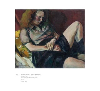 162	 BERNIE MARKEY (20TH CENTURY)
The Black Skirt
Oil on board, 34 x 39cm (13¼ x 15¼)
Signed
€ 600 - 800
 