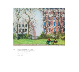 170	 FERGUS O’RYAN RHA (1911-1989)
The Shelbourne Hotel from St. Stephen’s Green
Oil on board, 31 x 41cm (12 x 16’’)
Signed. Inscribed with title verso
€ 800 - 1,200
 