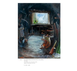 185	 RICHARD KINGSTON RHA RUA (1922-2003)
The Forge
Oil on board, 73.5 x 57cm (29 x 22½’’)
Signed, inscribed with title verso
€ 1,500 - 2,500
 