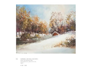 186	 NORMAN J. MCCAIG (1929-2001)
Winter, Avoca Wicklow (1982)
Oil on board, 25.5 x 30.5cm (10 x 12’’)
Signed
€ 700 - 1,000
 