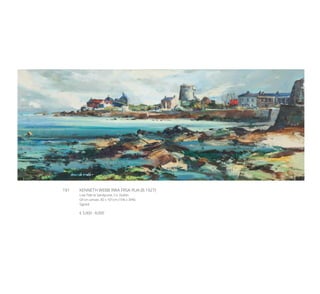 191	 KENNETH WEBB RWA FRSA RUA (B.1927)
Low Tide at Sandycove, Co. Dublin
Oil on canvas. 40 x 101cm (15¾ x 39¾)
Signed
€ 5,000 - 8,000
 