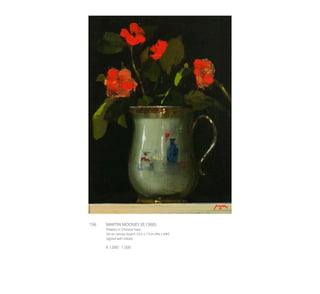 196	 MARTIN MOONEY (B.1960)
Flowers in Chinese Vase
Oil on canvas board, 23.5 x 17cm (9¼ x 6¾”)
Signed with initials
€ 1,000 - 1,500
 