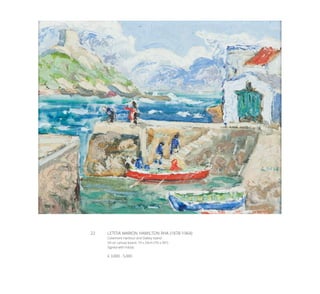 22	 LETITIA MARION HAMILTON RHA (1878-1964)
Coliemore Harbour and Dalkey Island
Oil on canvas board, 19 x 24cm (7½ x 9½’’)
Signed with initials
€ 3,000 - 5,000
 
