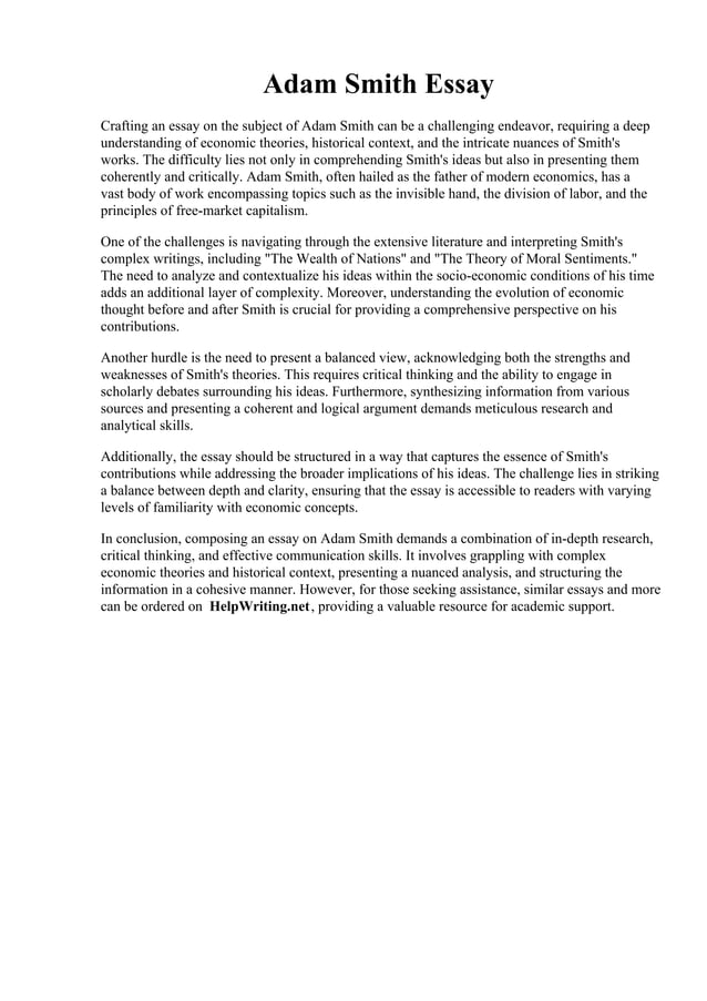 Adam Smith Essay. Glasgow Edition of the Works and Correspondence of