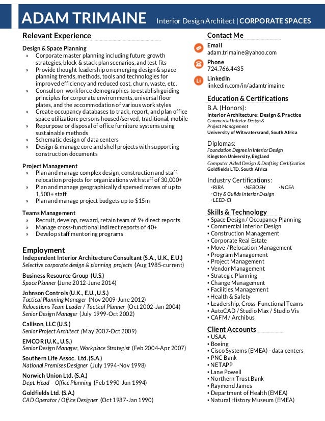 adam trimaine interior design architect cv