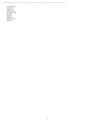 186
ADANI PROPERTIES PRIVATE LIMITED Consolidated Financial Statements for period 01/04/2016 to 31/03/2017
however the net
worth of the
company is
positive and as
at balance sheet
date, the
financial
statements
disclose a net
position of
 