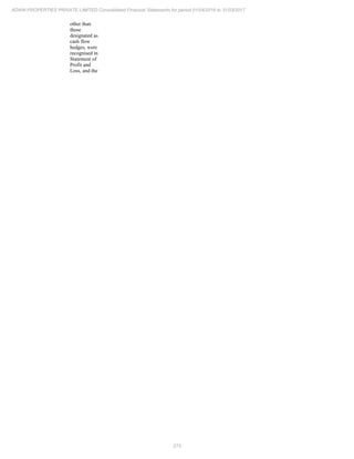 273
ADANI PROPERTIES PRIVATE LIMITED Consolidated Financial Statements for period 01/04/2016 to 31/03/2017
other than
those
designated as
cash flow
hedges, were
recognised in
Statement of
Profit and
Loss, and the
 