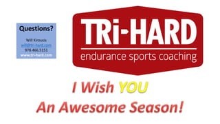 Questions?
Will Kirousis
will@tri-hard.com
978.466.5151
www.tri-hard.com
 