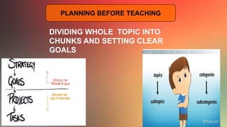 PLANNING BEFORE TEACHING
DIVIDING WHOLE TOPIC INTO
CHUNKS AND SETTING CLEAR
GOALS
 