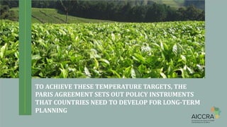 TO ACHIEVE THESE TEMPERATURE TARGETS, THE
PARIS AGREEMENT SETS OUT POLICY INSTRUMENTS
THAT COUNTRIES NEED TO DEVELOP FOR LONG-TERM
PLANNING
 