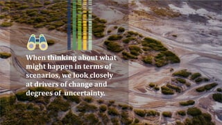 When thinking about what
might happen in terms of
scenarios, we look closely
at drivers of change and
degrees of uncertainty.
 