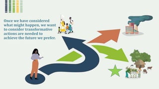 Once we have considered
what might happen, we want
to consider transformative
actions are needed to
achieve the future we prefer.
 