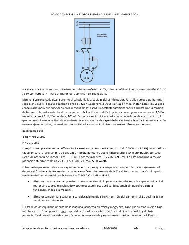 Adaptacion De Motor Trifasico A Linea Monofasica Jam