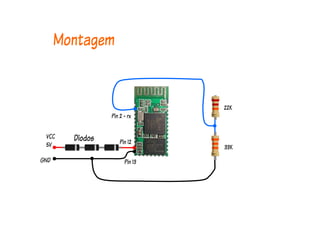 Montagem
Diodos Pin 12
Pin 13
VCC
5V
GND
22K
33K
Pin 2 - rx
 