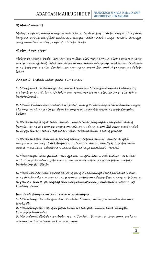 Adaptasi Mahluk Hidup Terhadap Lingkungan By Sesco