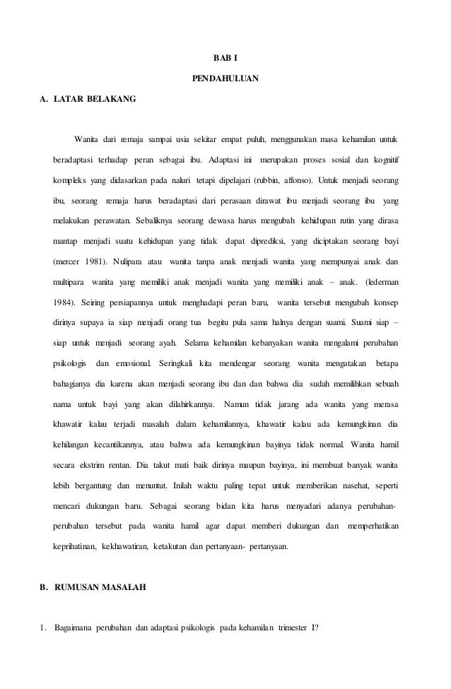 Adaptasi Psikologis Pada Kehamilan Trimester I