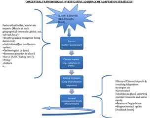 CONCEPTUAL FRAMEWORK for INVESTIGATING ADEQUACY OF ADAPTATION STRATEGIES CLIMATE DRIVER  (SLR, Drought, Flood) Factors that buffer/accelerate impacts (Matrix at each geographical timescale: global, nat, sub-nat, local) ,[object Object]
