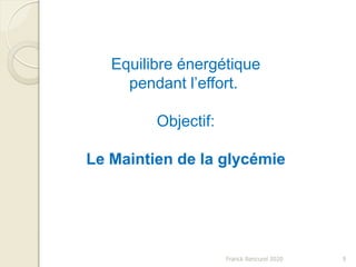 Franck Rencurel 2020 9
Equilibre énergétique
pendant l’effort.
Objectif:
Le Maintien de la glycémie
 