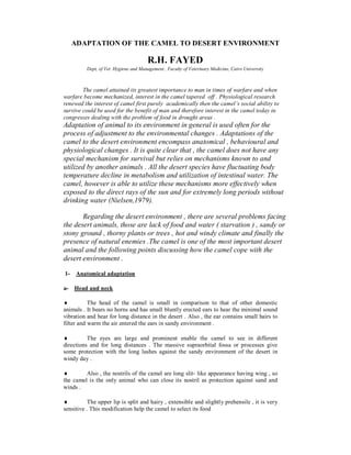 Adaptation of Camel to Desert Environment | PDF