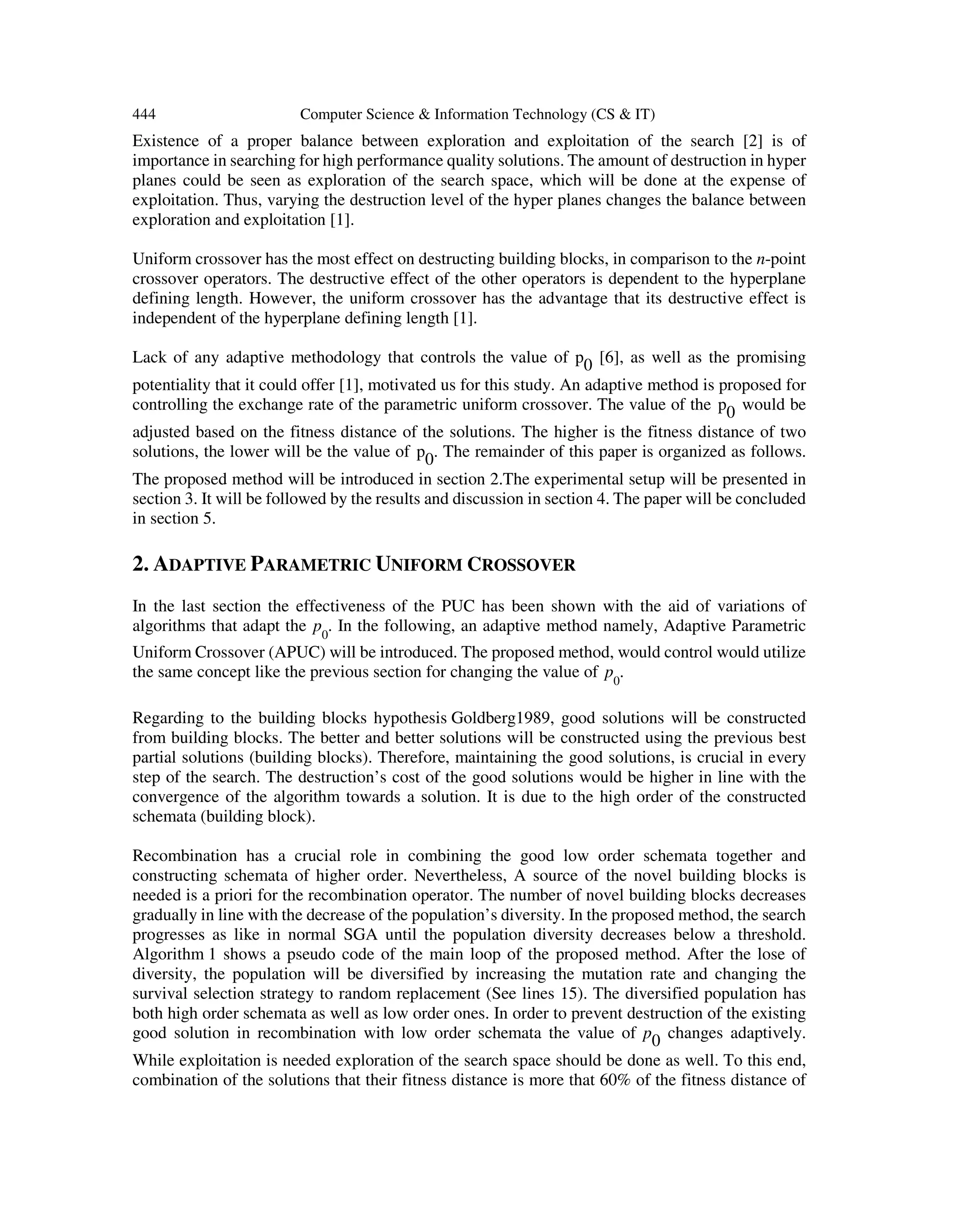 Adaptation of parametric uniform crossover in genetic algorithm pdf
