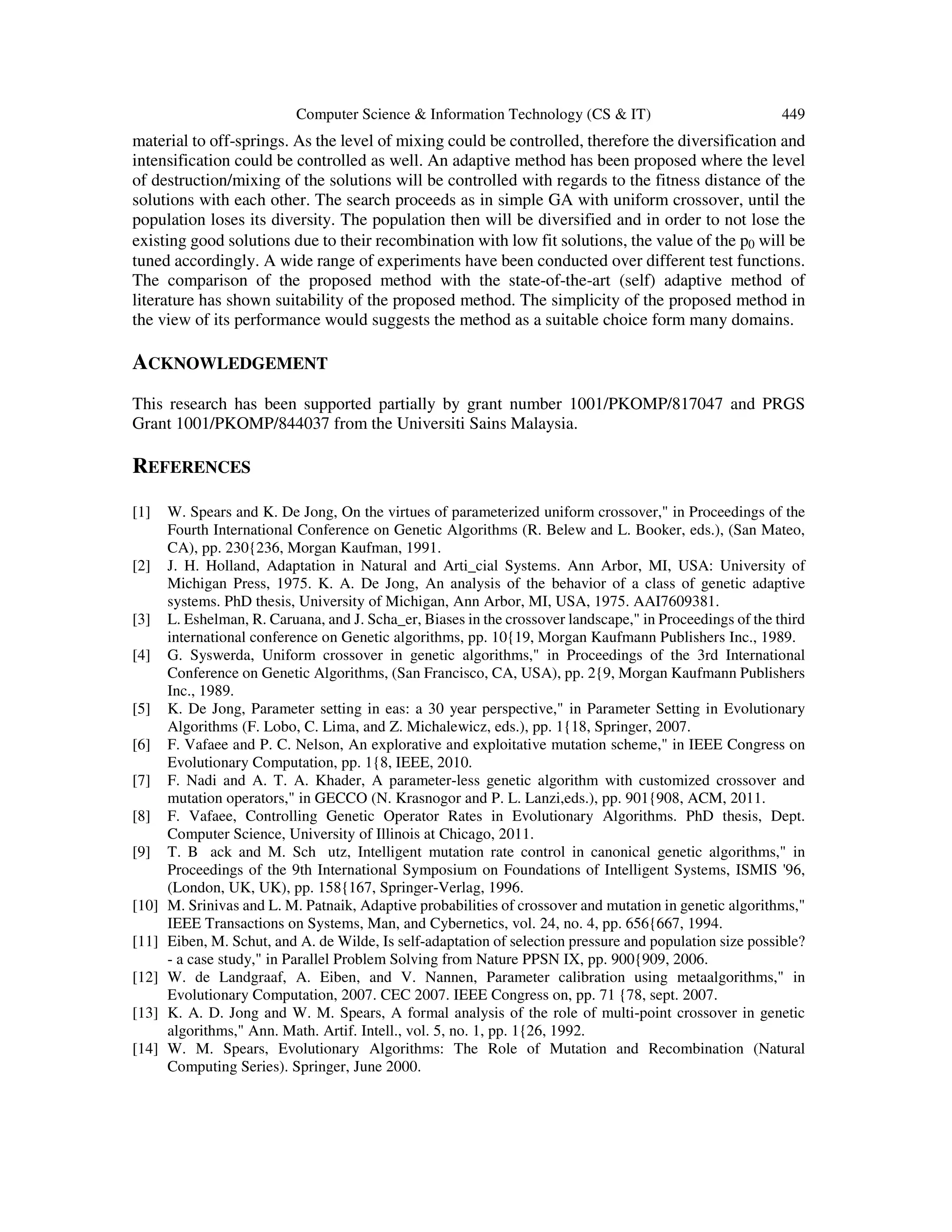 Adaptation of parametric uniform crossover in genetic algorithm pdf