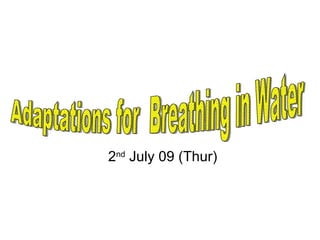 2 nd  July 09 (Thur) Adaptations for  Breathing in Water 