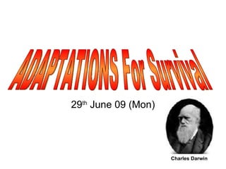29 th  June 09 (Mon) ADAPTATIONS For Survival Charles Darwin 