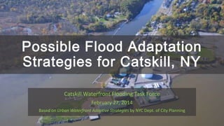 Possible Flood Adaptation
Strategies for Catskill, NY
Catskill Waterfront Flooding Task Force
February 27, 2014
Based on Urban Waterfront Adaptive Strategies by NYC Dept. of City Planning

 