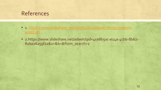 References
▪ 1. https://www.slideshare.net/adeelr456/adapter-design-pattern-
45257387
▪ 2.https://www.slideshare.net/adeelr/qid=4ce8b50c-e14a-4cbb-8b62-
82ba26259f22&v=&b=&from_search=2
13
 