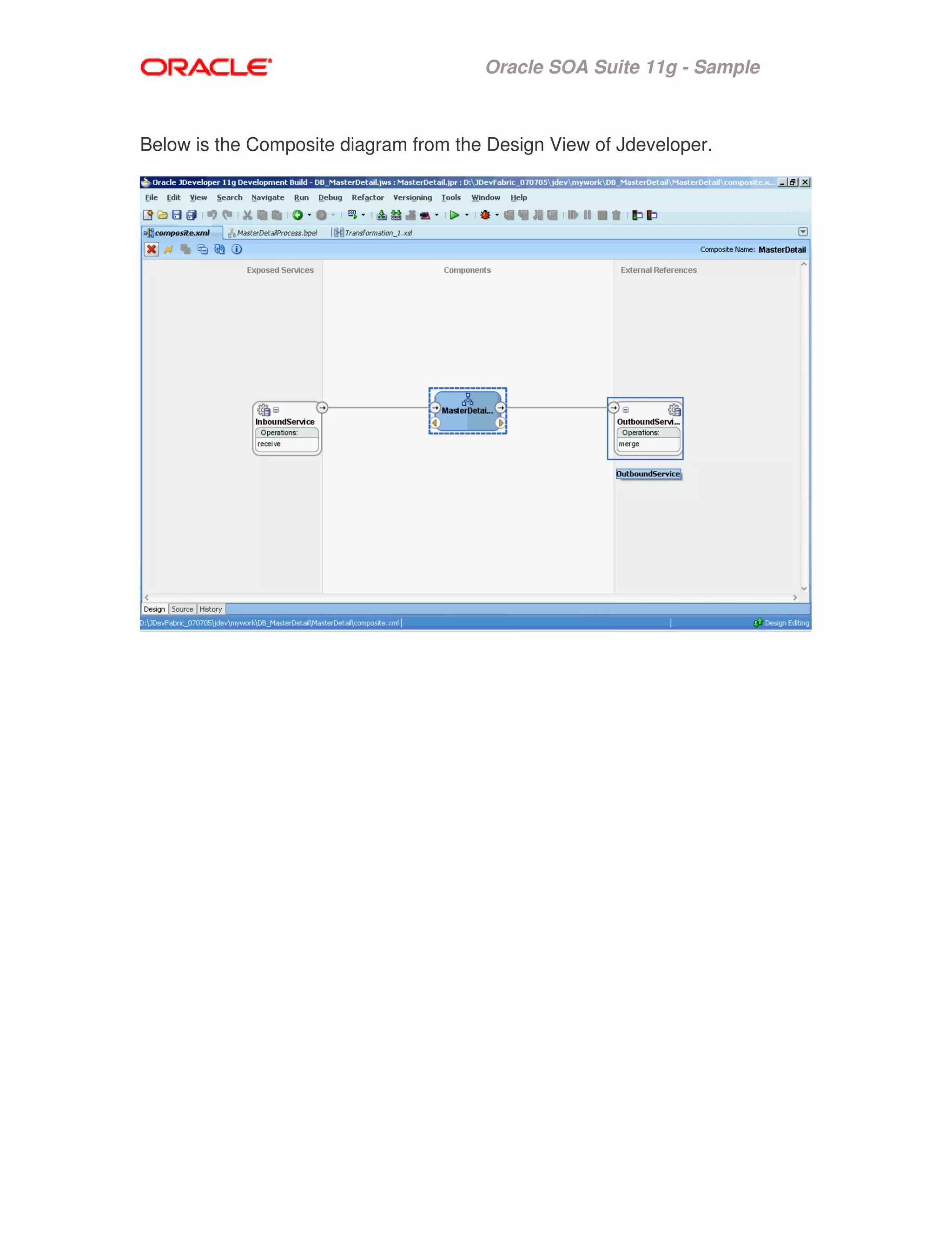 Oracle SOA Suite 11g - Sample
Below is the Composite diagram from the Design View of Jdeveloper.
 