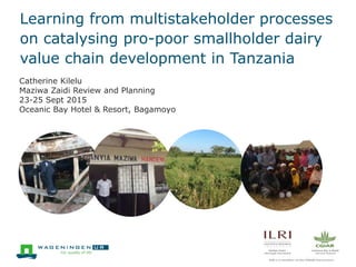 Learning from multistakeholder processes
on catalysing pro-poor smallholder dairy
value chain development in Tanzania
Catherine Kilelu
Maziwa Zaidi Review and Planning
23-25 Sept 2015
Oceanic Bay Hotel & Resort, Bagamoyo
 