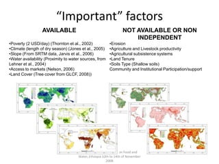 2nd International Forum on Food and Water, Ethiopia 10th to 14th of November 2008“Important” factorsAVAILABLEPoverty (2 USD/day) (Thornton et al., 2002)