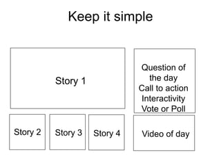 Work out a daily quotaRemember, if you launch this way the stories you choose to do mustHave a long shelf-lifeBe stories you would want to archiveLikely to be revisited and referenced in future