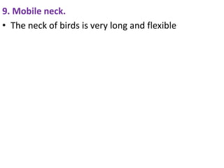 9. Mobile neck.
• The neck of birds is very long and flexible
 