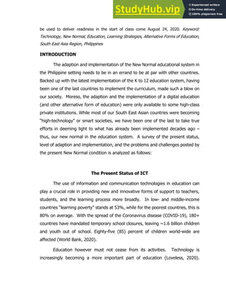 ADAPTION AND IMPLEMENTATION OF THE NEW NORMAL EDUCATIONAL SYSTEM IN THE ...