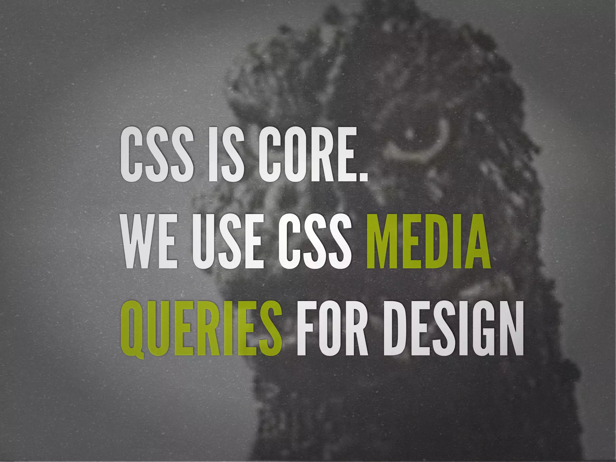 CSS IS CORE.
WE USE CSS MEDIA
QUERIES FOR DESIGN
 