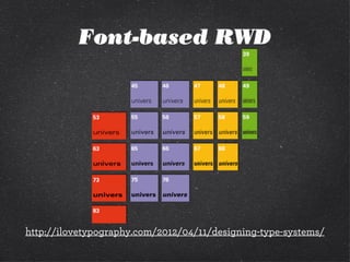 Font-based RWD

http://ilovetypography.com/2012/04/11/designing-type-systems/

 