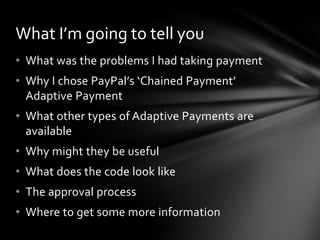 What was the problems I had taking payment