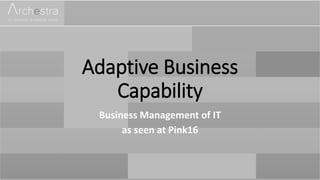 Adaptive Business
Capability
Business Management of IT
as seen at Pink16
 