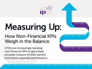 Q3 2016
Report
Measuring Up:
How Non-Financial KPIs
Weigh in the Balance
CFOs are increasingly tracking
non-ﬁnancial KPIs to get a more
accurate measure of their current
and future corporate performance.
 