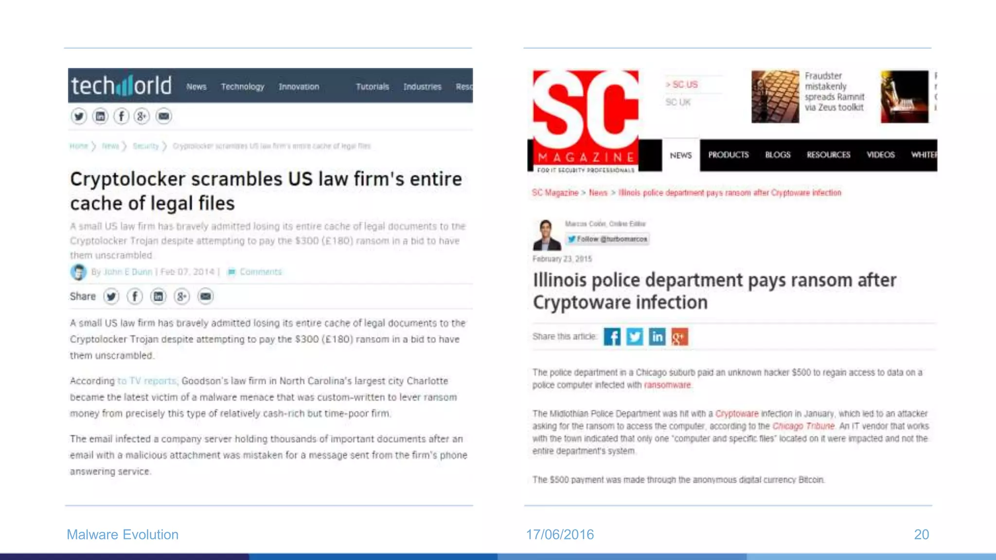 17/06/2016Malware Evolution 20
 