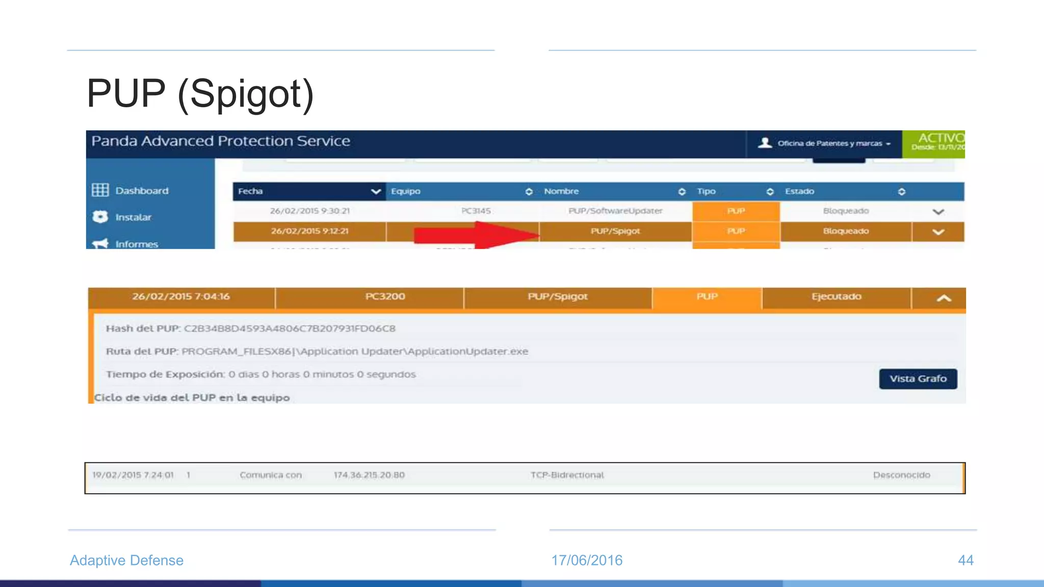 17/06/2016Adaptive Defense 44
PUP (Spigot)
 