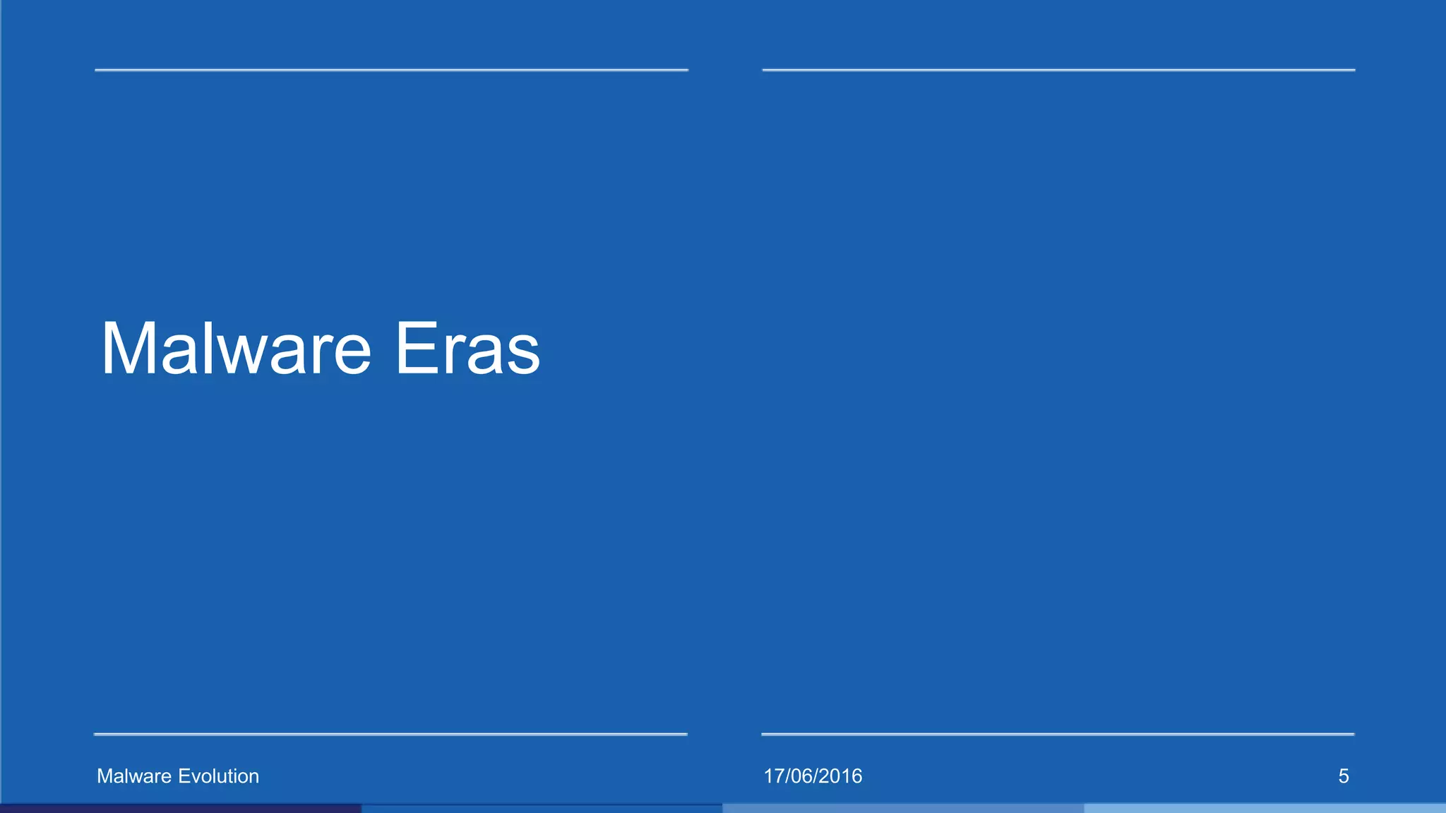17/06/2016Malware Evolution 5
Malware Eras
 